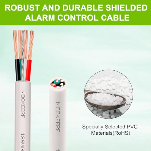 MOOKEERF 18/4 Alarm Wire Shielded Wire 200FT 18 AWG 4 Conductor Stranded Shielded Plenum Cable White CL3P Jacket for Security/Alarm/Access Control/Sound-18AWG 4 Conductors Wire - size: 200FT, style: 18/4