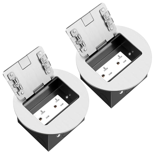 2 Pack Recessed Floor Outlet with Duplex 20 Amp Tamper Resistant Receptacle | Round Hidden Outlet Kit Electrical Waterproof Cover Box for Home Renovation,UL Listed,Silver - color: Silver, size: TR Outlet-2 Pack