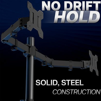 VIVO Dual Monitor Desk Mount, Holds 2 Computer Screens up to 30 inches and 22lbs Each, Heavy Duty Fully Adjustable Steel Stand with C-Clamp and Grommet, Black, STAND-V002 | Black, Articulating, Adjustable Monitor Arm, Grommet or C-Clamp Mounting, Computer