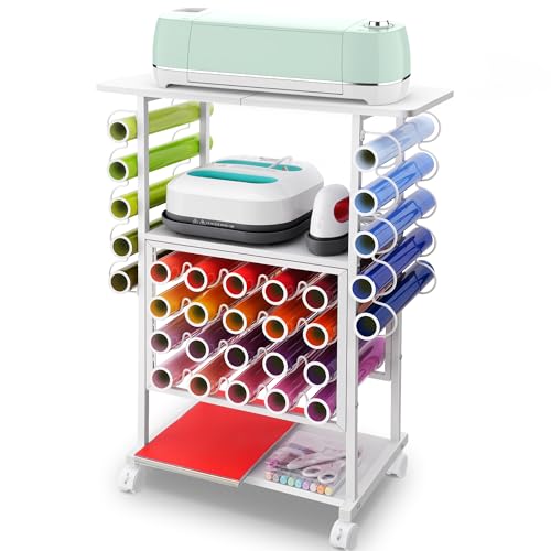 30 Vinyl Roll Holders for Cricut Cart, Organization and Storage Compatible with Cricut Maker Machine, Crafting Table Organization Workstation for Craft Room, 3 Tier Rolling Craft Cart for Small Spaces - color: White, size: Small