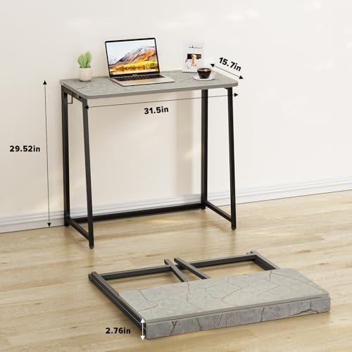 WOHOMO Folding Desk, 31.5" Foldable Computer Table for Small Spaces, Grey - color: Grey, size: Small Size:31.5 x 15.7