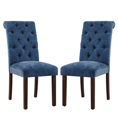 COLAMY Button Tufted Dining Chairs Set of 2, Parsons Upholstered Fabric Dining Room Chairs Kitchen Chairs with Wood Legs and Padded Seat, Blue - color: Blue, size: set of 2