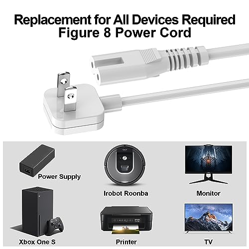 5ft Flat Extension Power Cord Replacement 10A, Figure 8 AC Cable Slim Plug 2 Prong for Anker, Ugreen, Baseus, Creative Design, MSTJRY, Upoy Charger, Power Supply for Xbox, TV, Low Profile - color: Flat Cord White