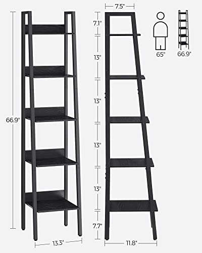 VASAGLE Bookshelf, 5-Tier Narrow Bookcase, Ladder Shelf | For Home Office, Living Room, Bedroom, Kitchen, Ebony Black and Ink Black, BARNET Collection ULLS109B56 - color: Ebony Black + Ink Black, size: 5 Tiers (13.3"W), style: With back panels