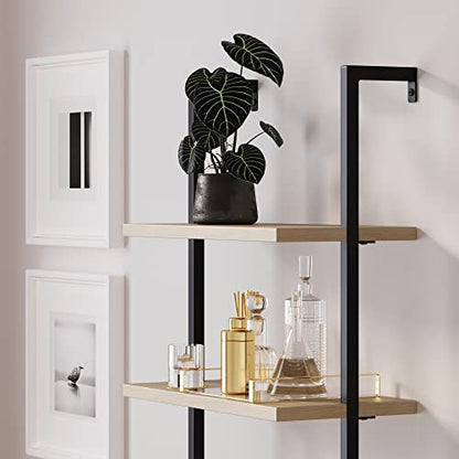 Nathan James Theo Industrial Open Shelf Bookcase with Accent Rattan Drawers Light Oak Wood, Matte Black Frame, Set of 4 - color: Theo Light Oak/Black, size: Set of 4