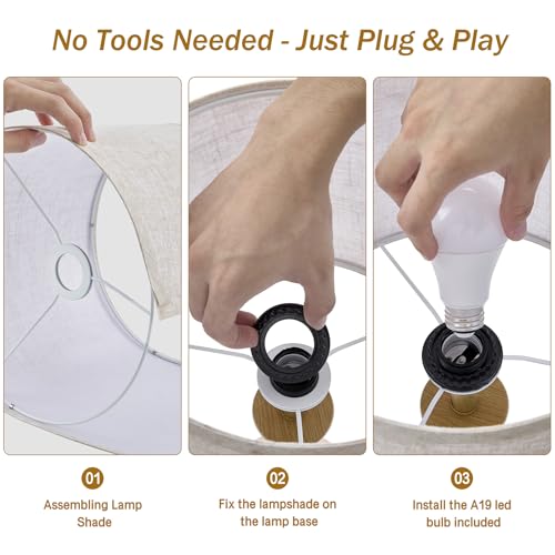 Touch Table Lamps Set of 2, 21" Bedside Lamps with USB C+A | 3 Way Dimmable Nightstand Lamps with Linen Shades, 2 LED Bulbs Included, Touch Lamp for Living Room, Bedroom and End Tables - color: Wood Grain
