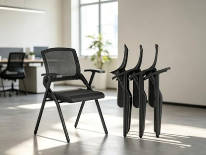 Stackable Foldable Office Chairs with Armrests, Portable Conference Meeting Guest Training Room Chairs for Guest Reception Home Office Training Classroom Chair,Black,10