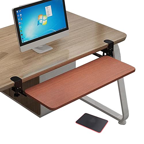 V3VOGUE Wooden Keyboard Tray Under Desk Push-Pull Keyboard Drawers Computer Keyboard Stand - Height Adjustable - Clamp-On - Keyboard and Mouses Storage Shelves, with Mouses Pads - color: Teak, size: 520*250 mm(21*10 Inch)