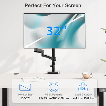 Extra Long Arm Monitor Mount, Fits Max 32" Hold up to 19.8lbs | Single Long Arm Computer Desk Mount, Extra Long Adjustable Stand, Tall Arm with Tilt, Swivel, Rotation, VESA 75/100mm - size: Long Desk Arm