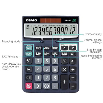 OSALO Large Desktop Calculator 12 Digit Check & Correct Office, Black - size: OS-120D Blue