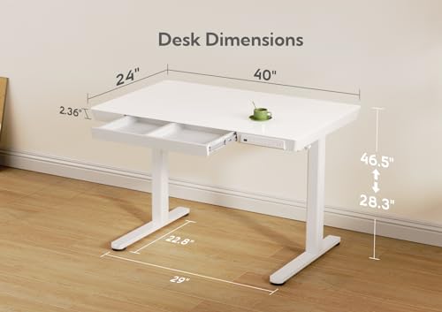Claiks Glass Standing Desk with Drawers & USB Ports 40x24 Inch, White - color: Super White Glass, size: 40 inch