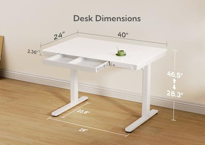 Claiks Glass Standing Desk with Drawers & USB Ports 40x24 Inch, White - color: Super White Glass, size: 40 inch