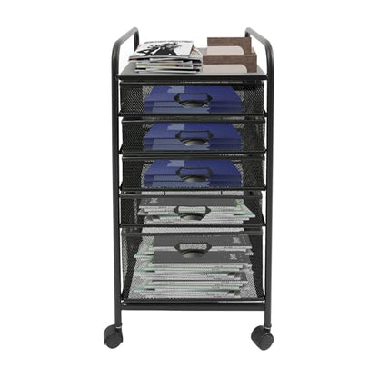 Rolling File Cabinet with 5 Drawers, Filing Cart Under Desk Storage Office Organizer with Table Top & Wheels, Utility Cart File Folder Printer Stand, L11.8×D15×H24.4in, Black - size: 5 Tier