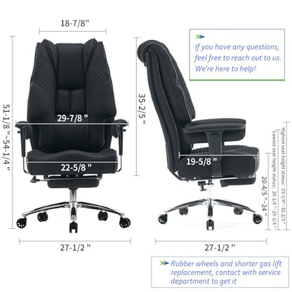 Big and Tall Office Chair 400lbs Wide Seat, Leather High Back Executive Office Chair with Foot Rest, Ergonomic Chairs Lumbar Support for Lower Back Pain Relief (Mesh Black) - color: Mesh Black