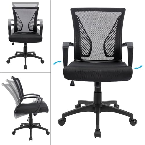 Furmax Office Chair Ergonomic Computer Desk Mesh Chair Mid Back Swivel Lumbar Support with Armrest (2, Black) - color: Black