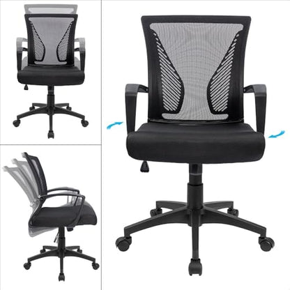 Furmax Office Chair Ergonomic Computer Desk Mesh Chair Mid Back Swivel Lumbar Support with Armrest (2, Black) - color: Black