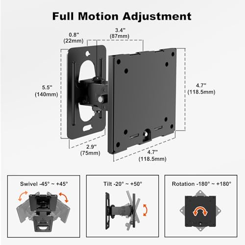 Monitor Wall Mount for 17–49 Inch inch Flat/Curved Ultrawide Screens | Heavy Duty Up to 44 lbs,Full Motion,Quick-Release VESA Plate,VESA 75/100 mm,Black