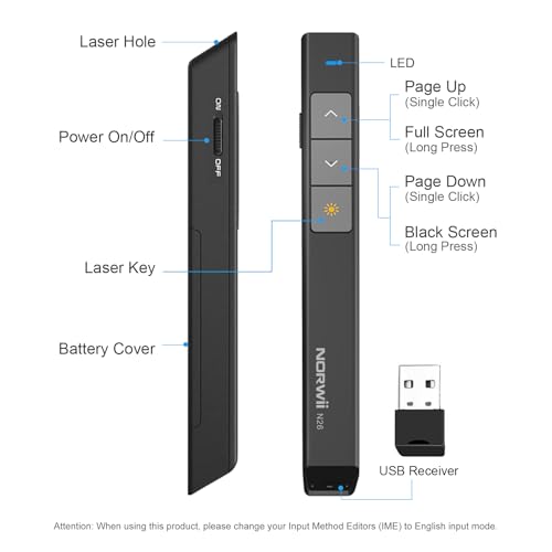 Wireless Presentation Clicker, PowerPoint Clicker with Laser Pointer | Presentation Remote for PowerPoint Presentations, Plug & Play USB Slide Advancer, Compatible with Mac/Windows/Linux/Android - color: Black