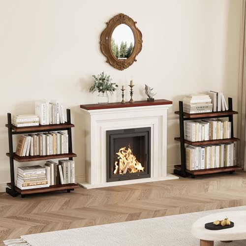 IBF 3-Tier Solid Wood Ladder Bookshelf with Natural Live Edge | Rustic Walnut Storage & Display Leaning Bookcase, Modern Space-Saving Shelf for Living Room, Bedroom, Home Office - size: 3 Tier