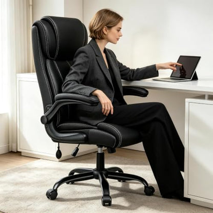Ergonomic High Back Office Chair with Inflatable Lumbar Support - color: Black