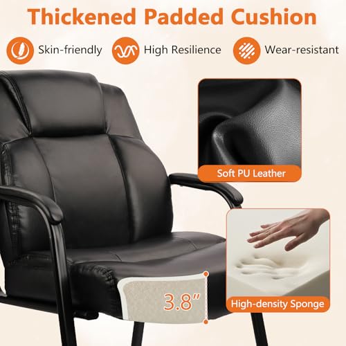 CLATINA Big and Tall Office Chair Set of 2 500lbs Leather Reception Chair with Bonded Padded Armrest Wide Seat Desk Chair No Wheels for Reception Conference Waiting Room Side Office Home, Black - color: Black, size: 2 Pack