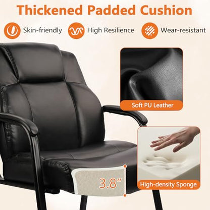 CLATINA Big and Tall Office Chair Set of 2 500lbs Leather Reception Chair with Bonded Padded Armrest Wide Seat Desk Chair No Wheels for Reception Conference Waiting Room Side Office Home, Black - color: Black, size: 2 Pack