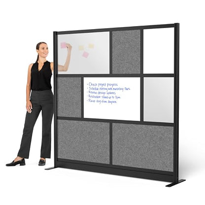 Workflow Modular Wall | Room Divider with Whiteboard, Sound-Dampening, & Frosted Acrylic Panels | Expandable Office Partition for Privacy & Productivity (70" x 70") - size: 70'' x 70''