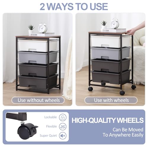 SYKIARIOL Utility Cart with 4 Drawers, Light Grey | Rolling Storage Cart with Drawers - color: Light Grey