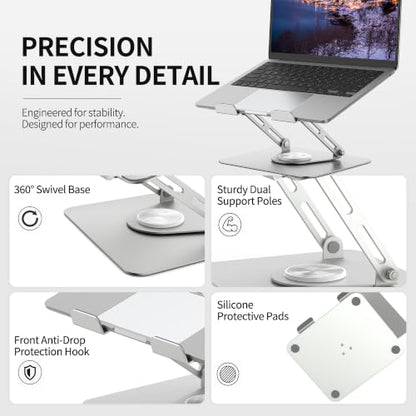 ALASHI Laptop Stand for Desk with 360° Rotating Base, Multi-Angle Adjustable Laptop Stands, Foldable Laptop Riser Compatible with 10 to 17 Inches PC Computer, Silver - color: B-Silver