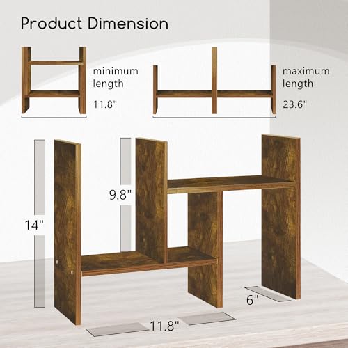 Jerry & Maggie Desktop Organizer Office Storage Rack Adjustable Wood Display Shelf Free Style Double H, Multi-Functional Mini Bookshelf for Desk Natural Stand (Natural Wood Tone) - color: Natural Wood Tone