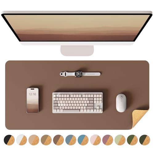 YSAGi Double-Sided Cork PU Leather Waterproof Desk Pad Protector for Office - color: Coffee+cork, size: 23.6" x 13.7"
