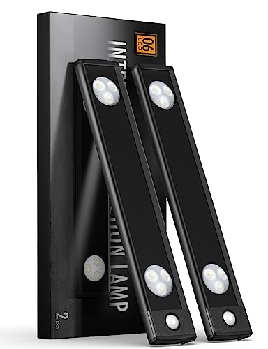 Under Cabinet Lights, Wireless Motion Sensor Light Indoor, Black 10in LED White Lighting Rechargeable Battery Operated,4 Modes Night Light, Stick-On Magnetic Closet Lights for Kitchen, Hallway(2 Pack) - color: Black, size: 10in-white light