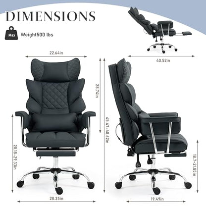 500 Lbs Kneading Massage Office Chair with Foot Rest Reclining Black | Ergonomic Computer Chair, High Back Thick Cushion, Big & Tall, Comfy Leather, Heavy Duty Home Executive - color: Black