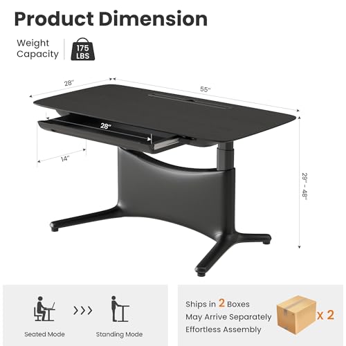 COLAMY Electric Standing Desk 55x28 Inch, Wobble-Free Dual Motor Sit Stand Up Home Office Computer Desk, Motorized Workstation Gamer Studio Table with Drawers, Outlets & Footrest,Black Oak - color: Black Oak + Black
