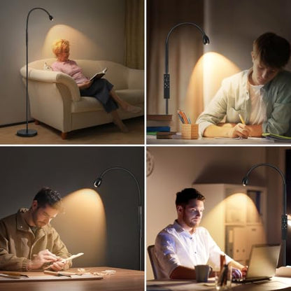 Powfloven LED Reading Floor Lamp, Adjustable Beam Task Floor Lamp with Remote & Touch Control, 2700K–6000K Dimmable Floor Reading Light, Flexible Gooseneck Standing Lamp for Bedroom Living Room