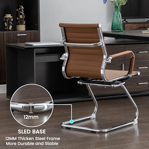 Office Guest Reception Chair Set of 4, Conference Room Chairs Waiting Room Chairs 4 Pack, Modern Leather Office Desk Chair No Wheels.（Brown） - color: Brown, size: 4 Pack
