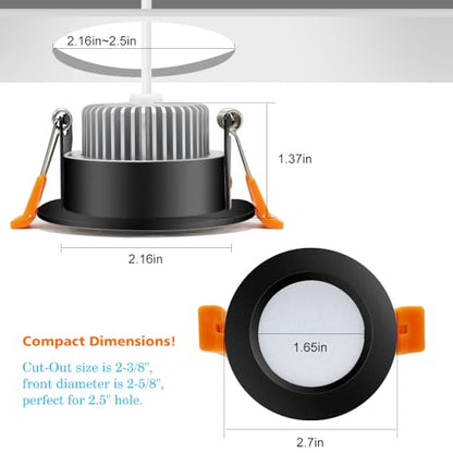 2 Inch LED Downlight, Recessed Lighting Dimmable Ceiling Light, 3W, 3000K Warm White, CRI80 with LED Driver(35W Halogen Equivalent), Black 8 Pack - color: Warm White, size: Black/8 Pack