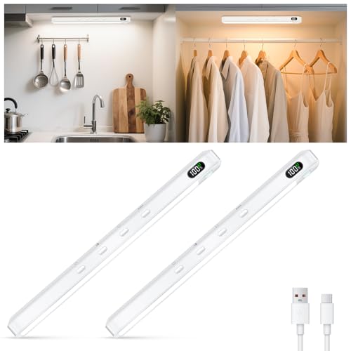 WILLED Under Cabinet & Closet Lights, Motion Sensor, Rechargeable, Magnetic, 3 Color Temps, Dimmable LED Light Bar for Indoor Kitchen Counter (2 Pack, White) - color: White