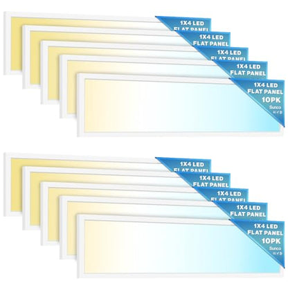 Sunco 10 Pack 1x4 LED Flat Panel Light, Dual Selectable CCT 3500K/4000K/5000K & Wattage 30W/40W/46W, 5700LM, 0-10V Dimming, Surface Mount, Matte White, Drop Ceiling Fixture - ETL DLC | 5700LM, Selectable Wattage 30W/40W/46W, Selectable CCT 3500K/4000K/500