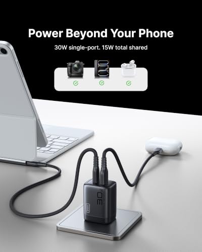 INIU 30W USB C Charger Block, GaN Fast Charging with Smart Phone Protection | 2-Pack [USB C + USB A], Foldable Plug & 5ft Type C Cable for iPhone 17 16 Pro Max, iPad Air, Samsung S26 S25, Pixel Switch - color: Black, size: 2 Packs + 2 Cables