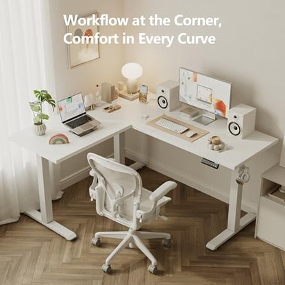 Agilestic L Shaped Electric Standing Desk Adjustable Height, 59 Inch, White - color: White, size: 59 x 48 Inch