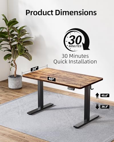 TIQLAB Height Adjustable Electric Standing Desk, 40 x 24 inch, Sit Stand Up Desk, Splice Board, Computer Home Office Desk, Rustic Brown Top - color: Rustic Brown, size: 40*24 inch
