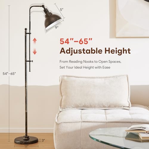 VONLUCE Industrial Floor Lamp 65", Adjustable Standing Lamp for Living Room - color: Aged Bronze