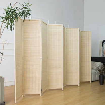 8 Panel Bamboo Room Divider - 5.6 ft Tall Folding Privacy Screen, Natural Beige Freestanding Partition Wall (67" x 122.8", 8-Panel) - color: Beige, size: 8 Panel