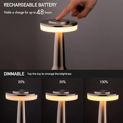 O'Bright Dome Cordless Rechargeable LED Mushroom Table Lamp, Silver - color: Silver