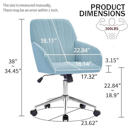 YITAI Velvet Office Desk Armchairs with Silver Base and Wheels,Modern Height Adjustable 360 Degree Swivel Upholstered Vanity Chairs for Living/Room Bedroom/Study,Light Blue - color: Silver Blue