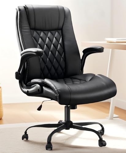 Marsail Executive Office Chair Ergonomic Desk Chair with Flip-up Armrests PU Leather Height-Adjustable Swivel Rolling Dark - color: Dark