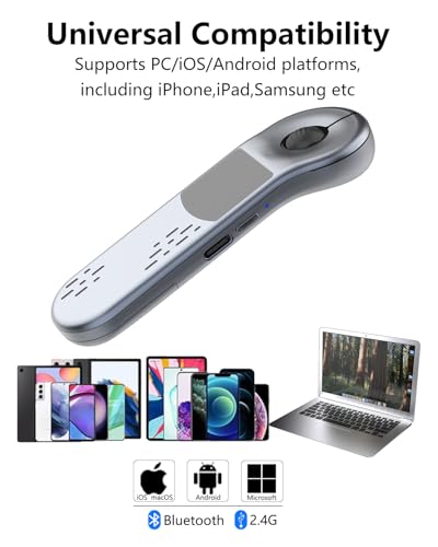 Air Mouse for PC/iOS/Android with Touchpad Rechargeable Wireless Presentation for PPT Pointer Bluetooth 2.4G Remote Control for PowerPoint/Keynote/Tiktok/Camera/Kindle App (Silver) - color: Silver
