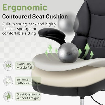 500LBS Drafting Chair, High Back Safer Standing Desk Chair, Executive Tall Office Chair with Flip-up Armrests, Upholstered PU Leather Task Chair, Ergonomic Seat with Adjustable Height&Foot Ring, Black - color: Black