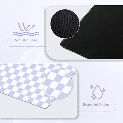 iCasso Desk Pad Mat, Cute Desk Matt for Desktop, Purple Checkered - color: Purple Checkered